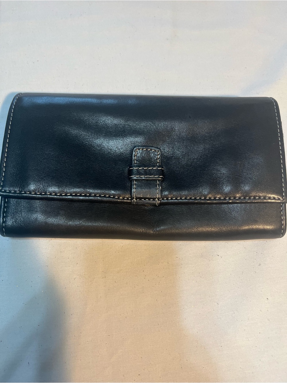 Tignanello Black Leather Clasp Wallet with Contrast Stitching